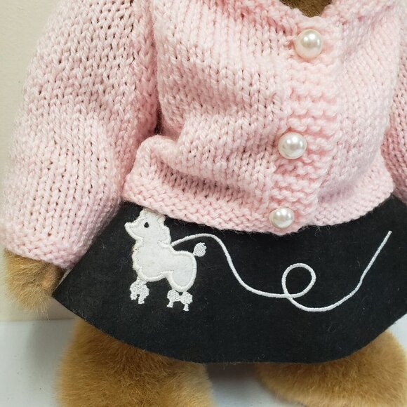 Dan Dee 15" Teddy Bear Pink Knit Sweater Black Poodle Skirt Plush - Picture 3 of 8